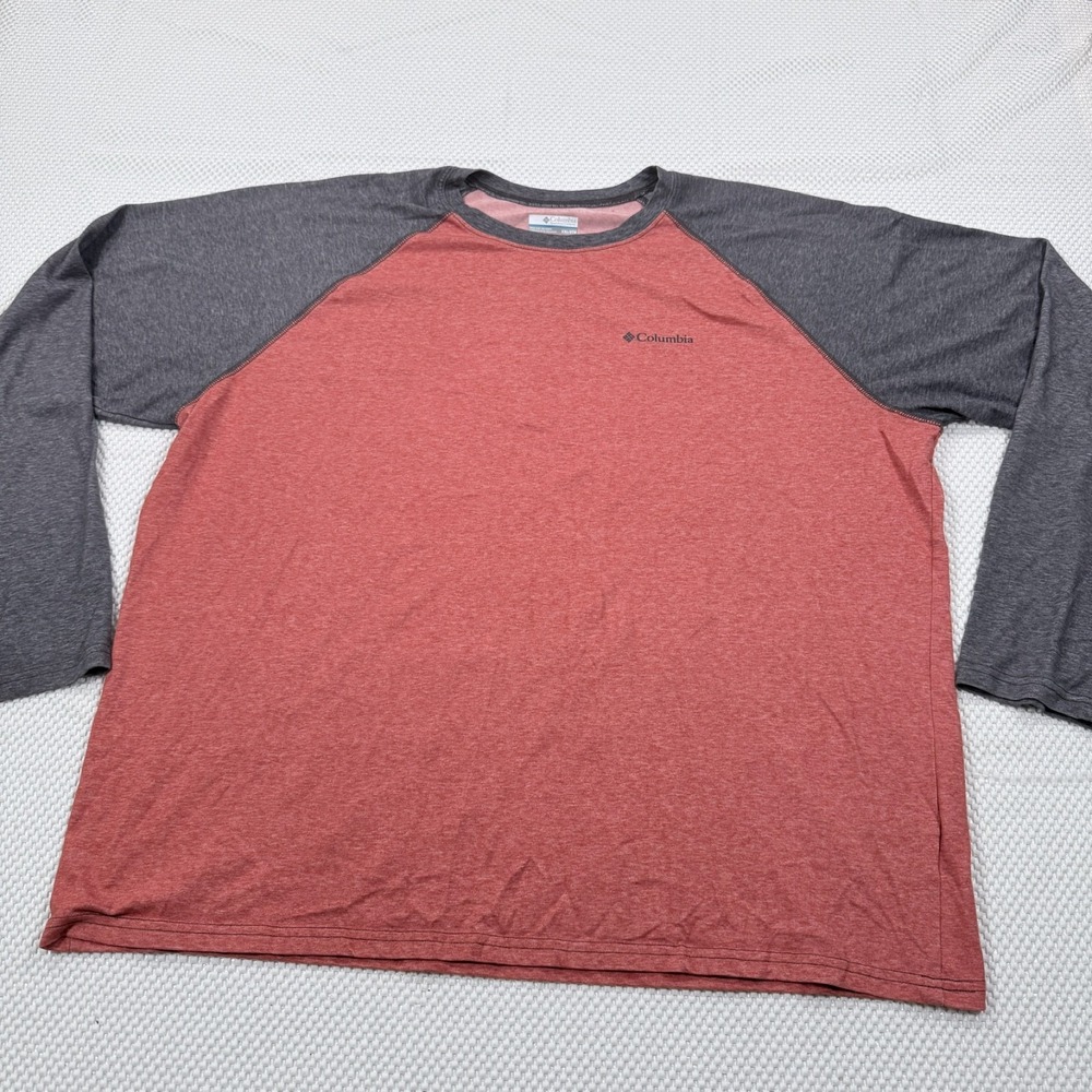Columbia Shirt Mens XXL Red Charcoal Gray Raglan Long Sleeve Tee Omni Wick